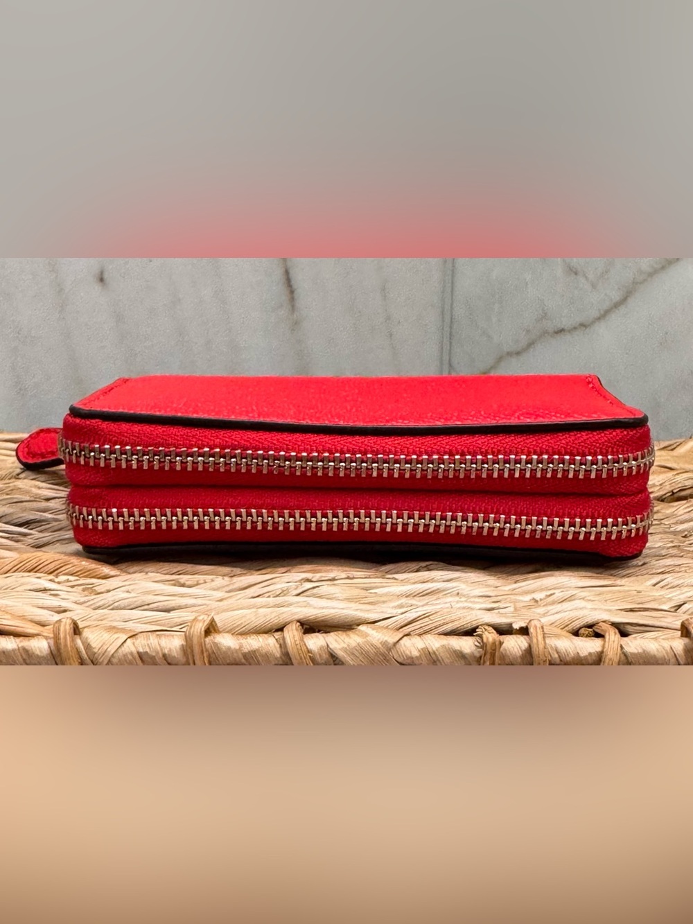 Coach Red Leather and Silver Double Zip-Around Wallet NEW! - Picture 5 of 12